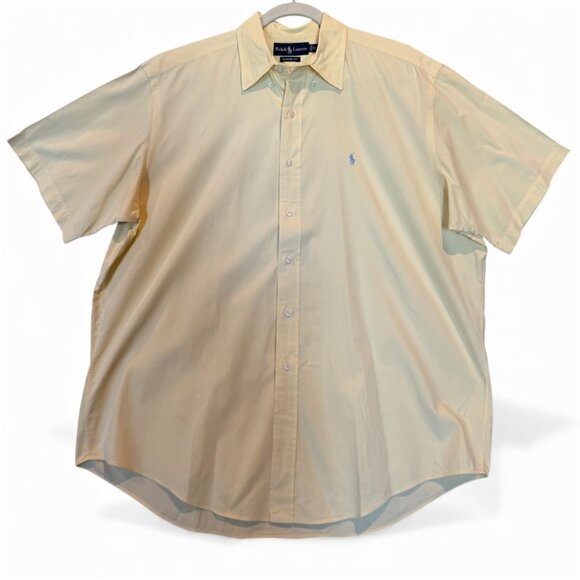 Ralph Lauren Classic Fit Short Sleeve Button Down XL Butter Yellow Blue Pony - Picture 1 of 8